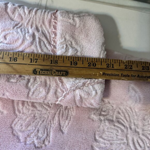 Pink Floral Embossed Plush Bathrobe Belted Shawl Collar Womens L Stan Herman - Picture 7 of 8